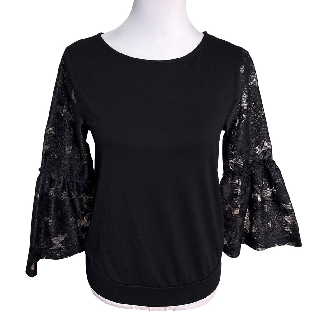 Versona Black Blouse with Lace Sleeves